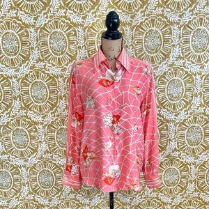 Starington Vintage Rare Silk Shells Ropes Print Button Front Blouse Coral Sz 8